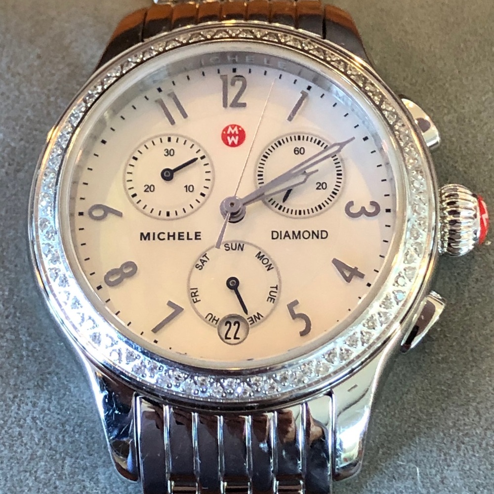 MICHELE WOMEN’S DIAMOND STAINLESS STEEL WATCH JW2